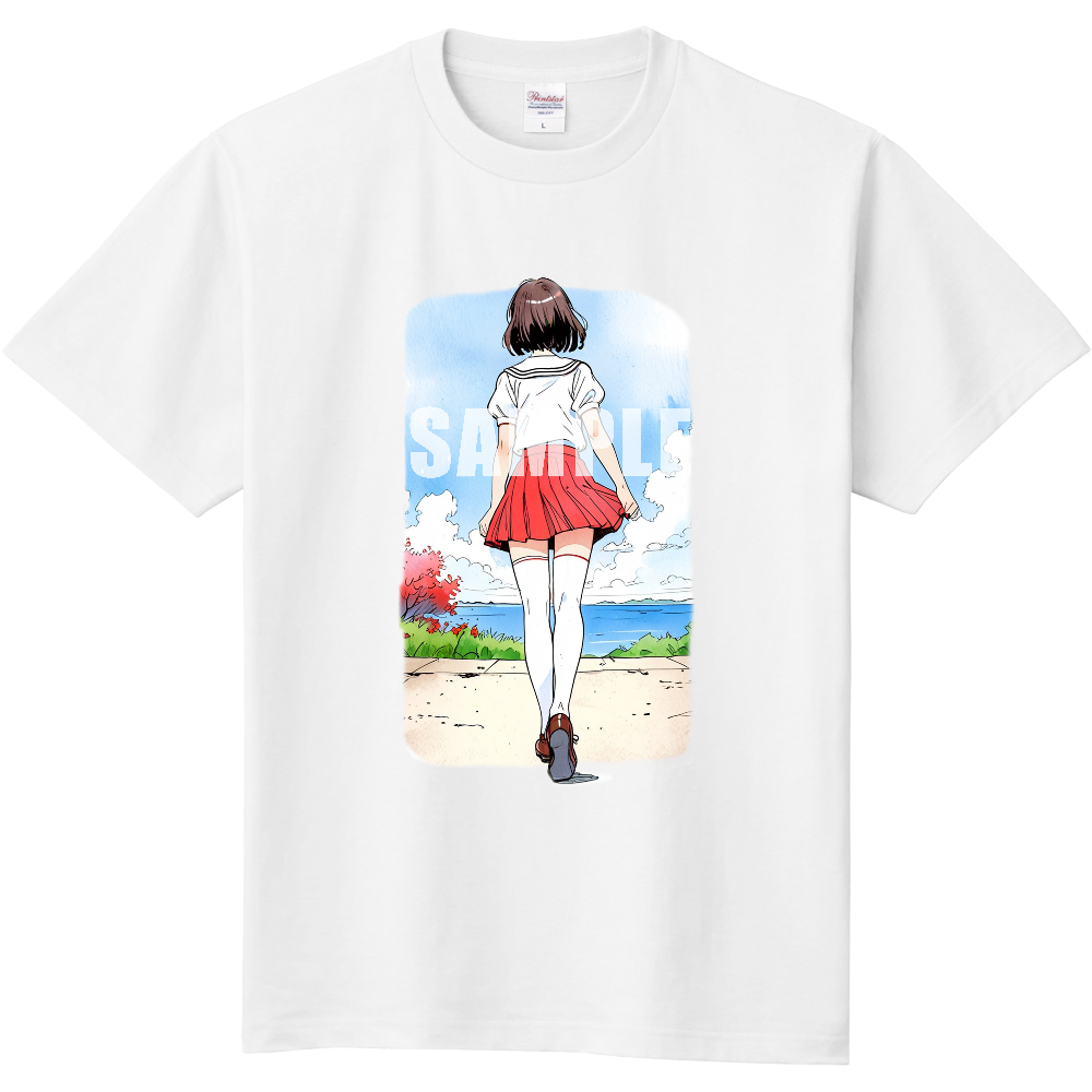 後ろ向きの女性のTシャツ
