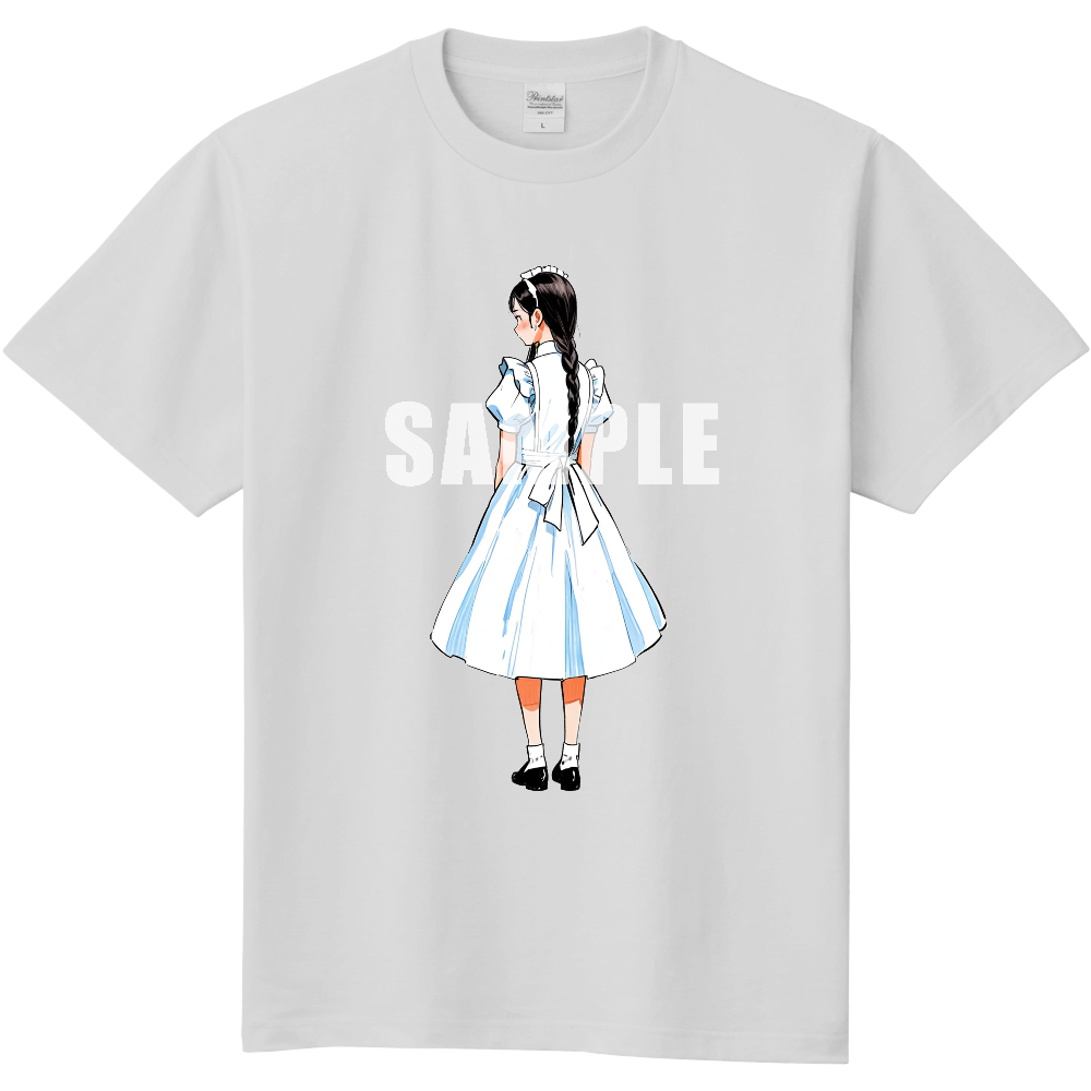 後ろ向きの女性のTシャツ