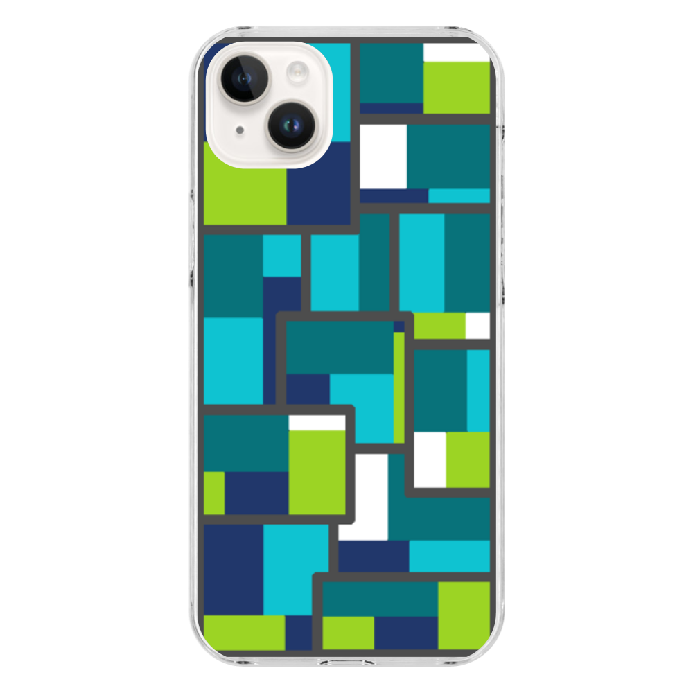 クールな色合いの幾何学模様のiPhoneケース(iPhone 14 Plus)