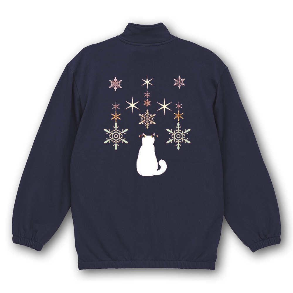 猫といちご蝶々 裏 10.0オンス スウェット フルジップ スタンド ジャケット(裏パイル)
