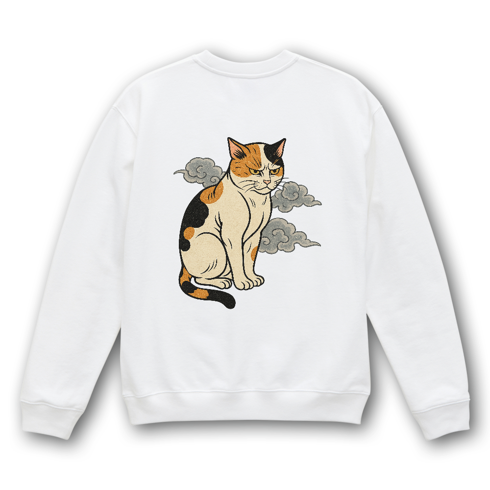 浮世絵スタイル三毛猫スウェット(雲×和アート)