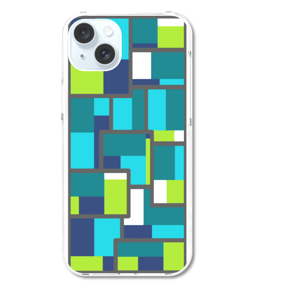 クールな色合いの幾何学模様のiPhoneケース(iPhone15 Plus)