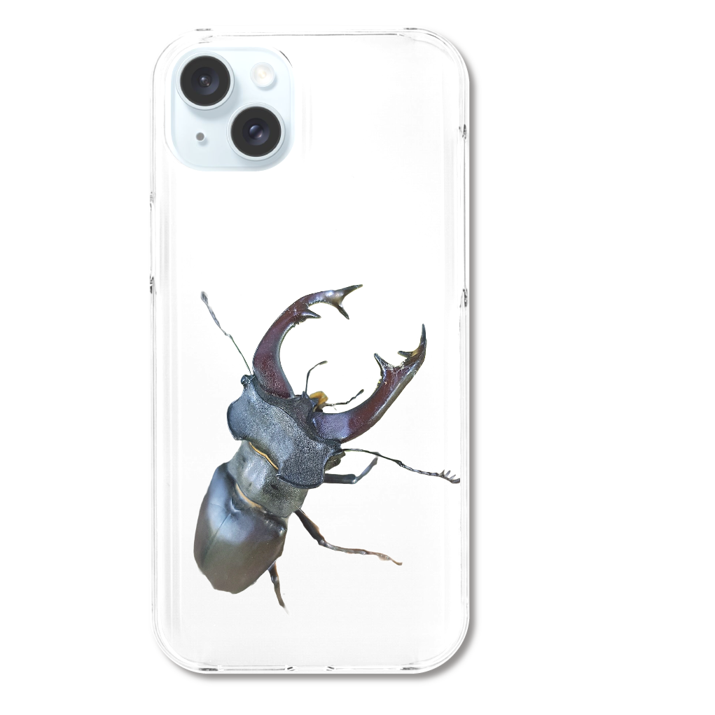 iPhone15 Plus (透明) (ハードケース) クワガタ