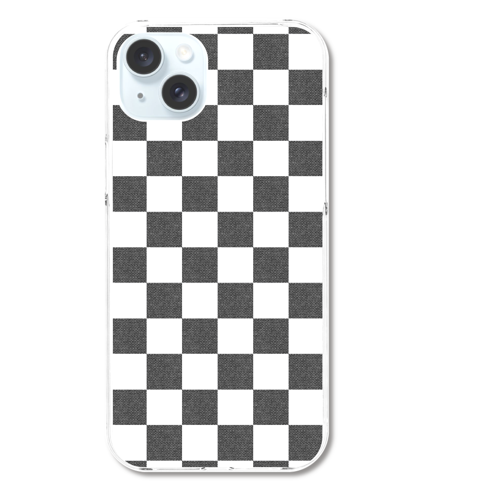市松模様 白黒 iPhone15 Plus (透明) (ハードケース)