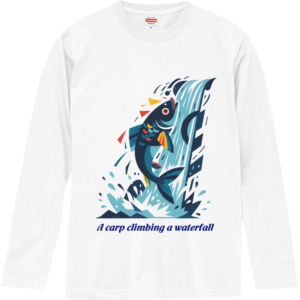 [ロングTシャツ] A carp climbing a waterfall