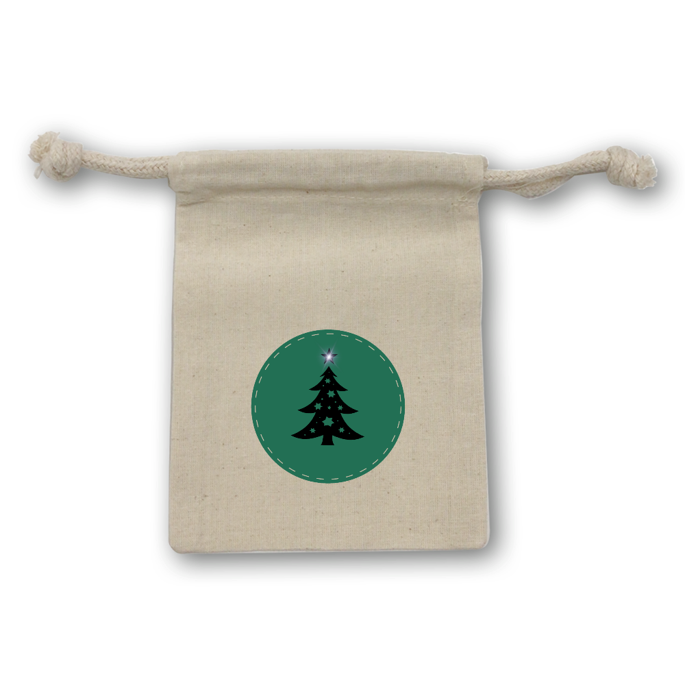 Xmasツリー巾着(SS)ｺｯﾄﾝ ナチュラル