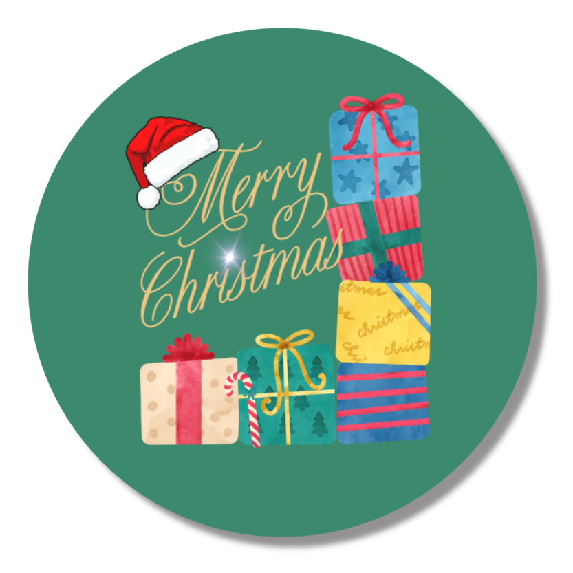 クリスマスプレゼント缶バッチ(Φ44mm)グリーン