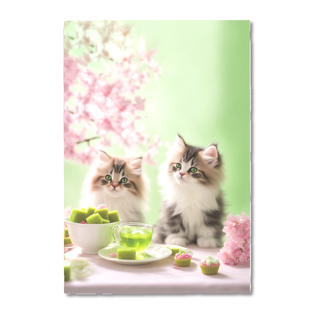 猫のティータイム♡桜グリーンティ♡御朱印帳(両面印刷)
