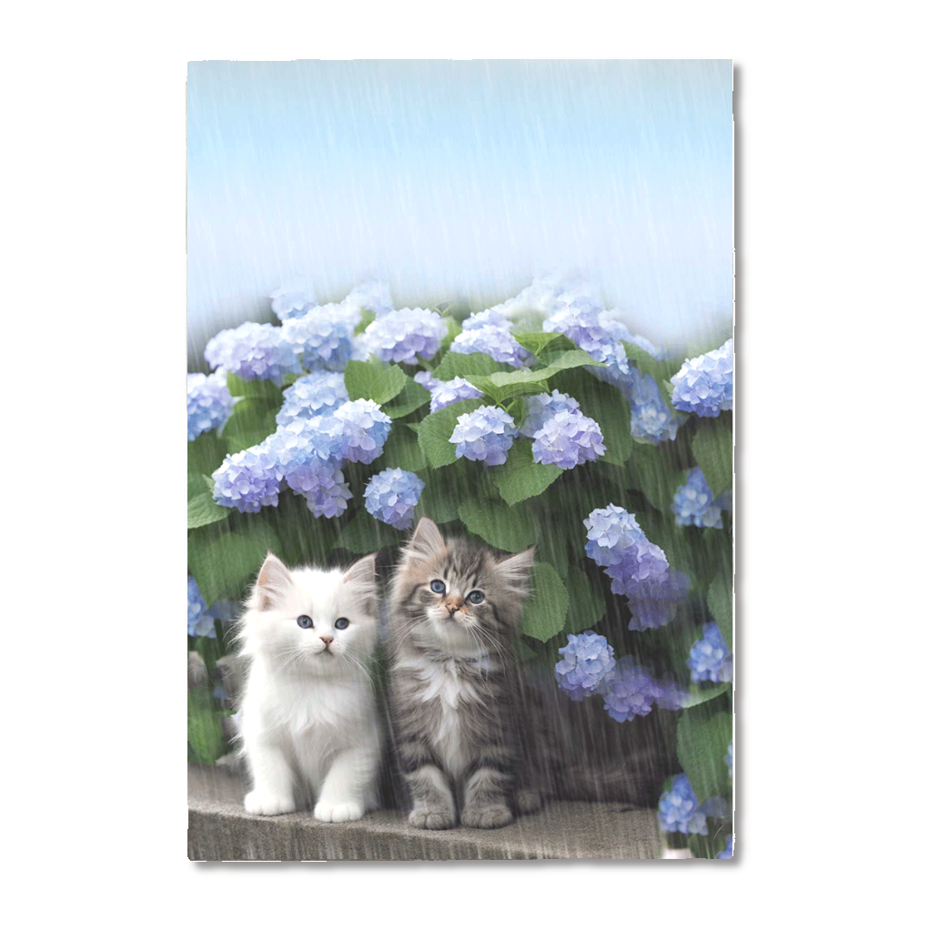 猫たちの雨宿り☂紫陽花~青♡御朱印帳(両面印刷)