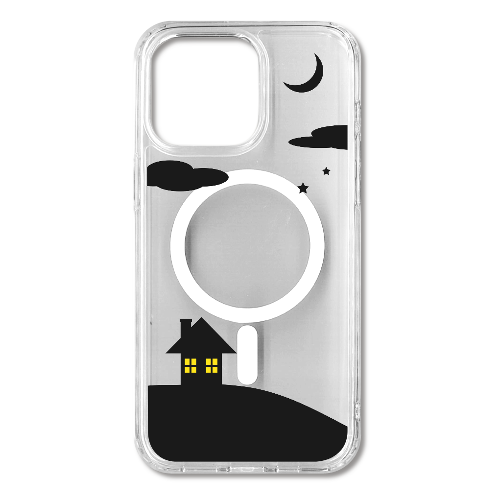 丘の上の小さな家と夜空