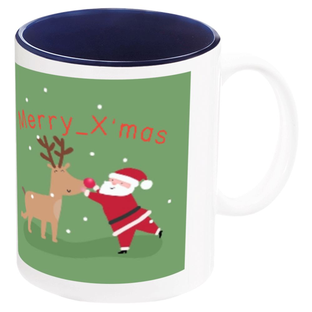 陶器マグストレート バイカラー　サンタとトナカイ