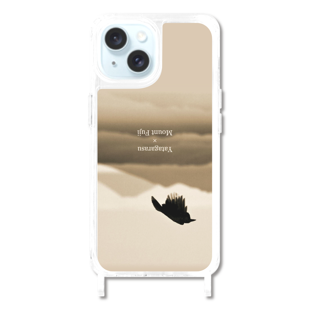 八咫烏と 富士山 Yatagarasu toMount Fuji サッカー セピア iPhone15用リング型ストラップホール付クリアケース    