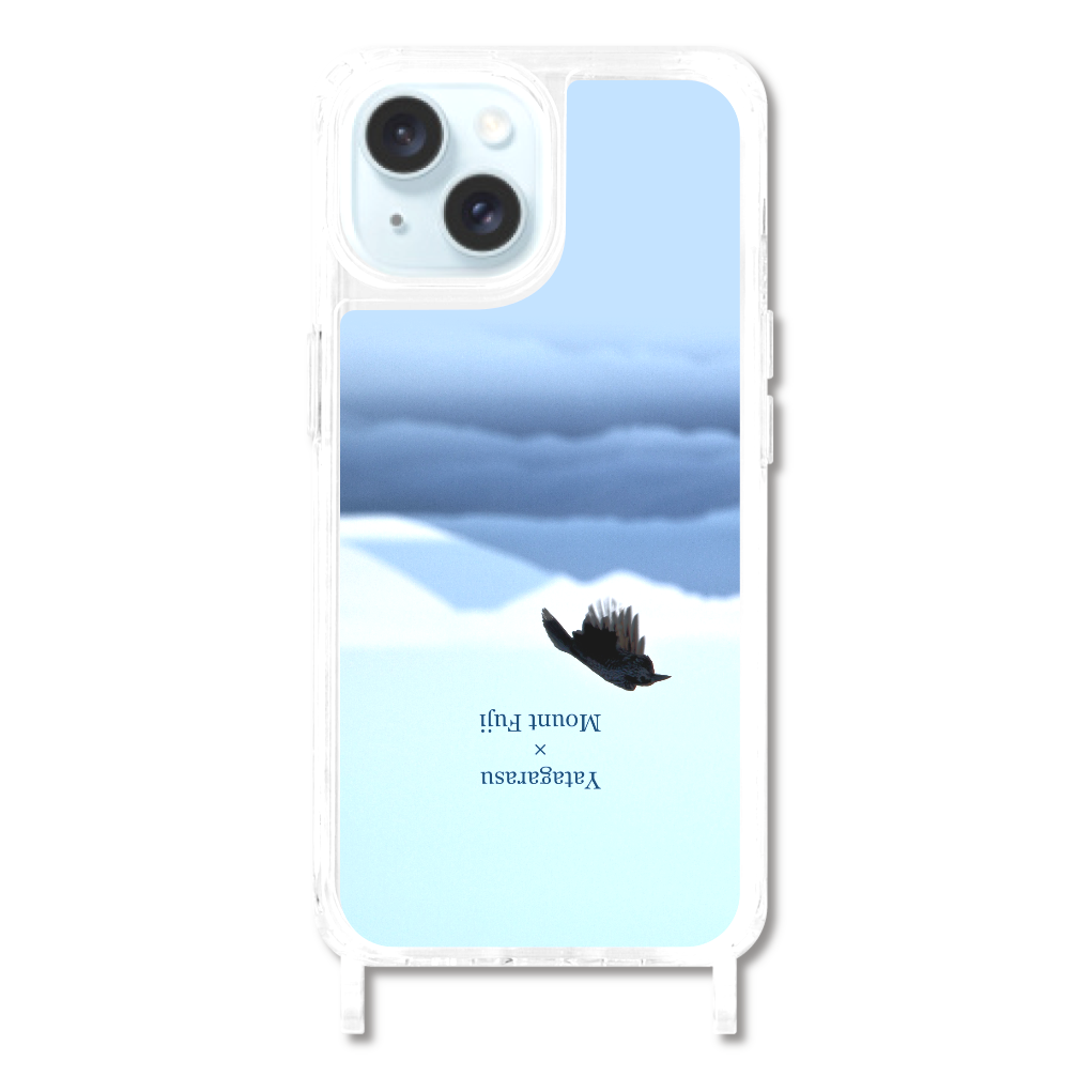 八咫烏と 富士山 日本アルプス Yatagarasu and  Mount Fuji iPhone15用リング型ストラップホール付クリアケース    