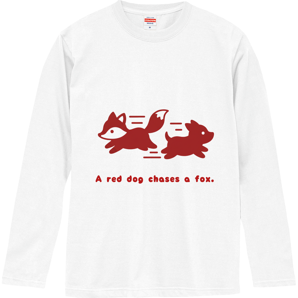 [ロングTシャツ] A red dog chases a fox.