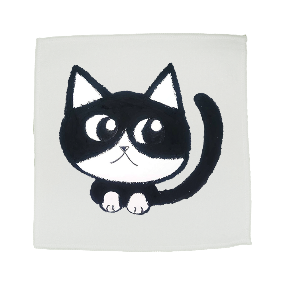 モノクロねこさん（Meguの高発色 全面印刷 極厚ミニハンカチタオル20cm）