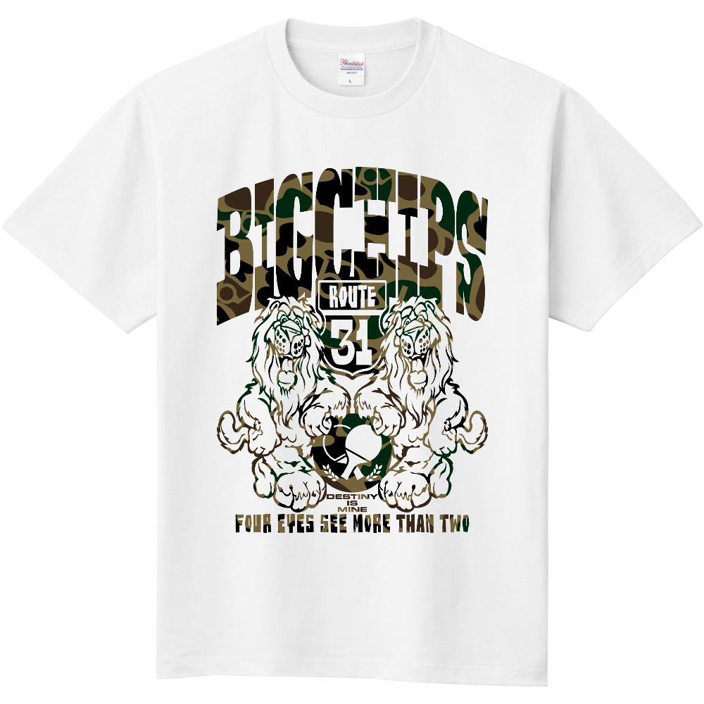 綿Tシャツ BIGCHIPS007 Lions001 b✓迷彩 緑カモフラ Tシャツ色変更OK