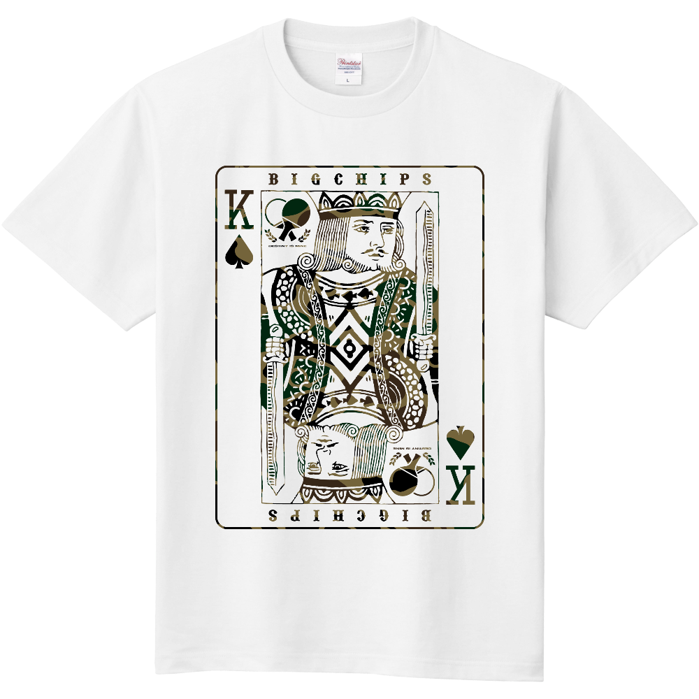 綿Tシャツ BIGCHIPS008 King b✓迷彩 緑カモフラ Tシャツ色変更OK