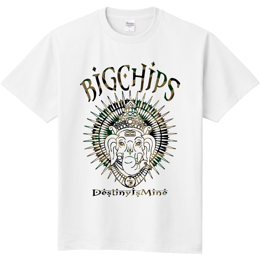 綿Tシャツ BIGCHIPS009 Ganesha b✓迷彩 緑カモフラ Tシャツ色変更OK