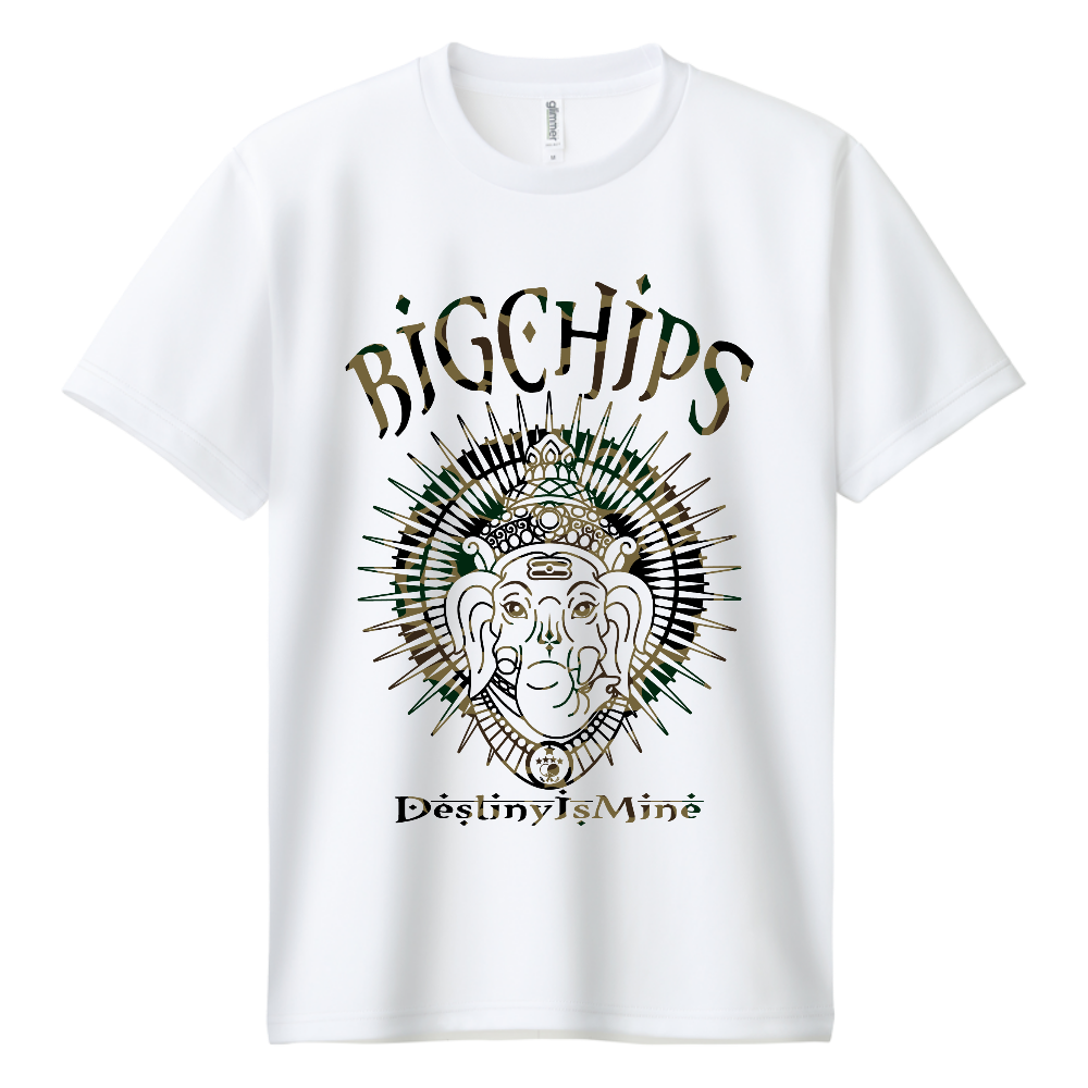 ドライTシャツ BIGCHIPS009 Ganesha b✓迷彩 緑カモフラ Tシャツ色変更OK