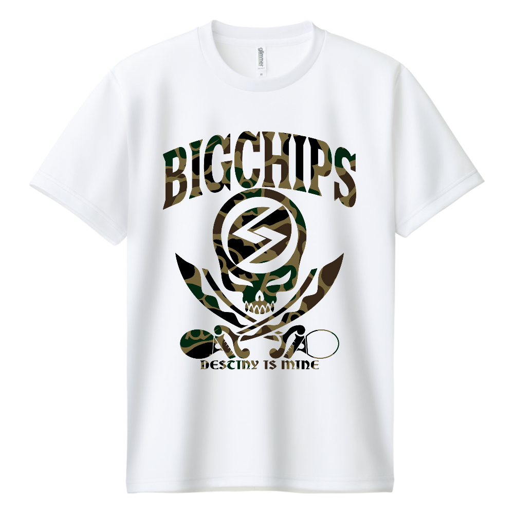 ドライTシャツ BIGCHIPS016 Skull002 b✓迷彩 緑カモフラ Tシャツ色変更OK