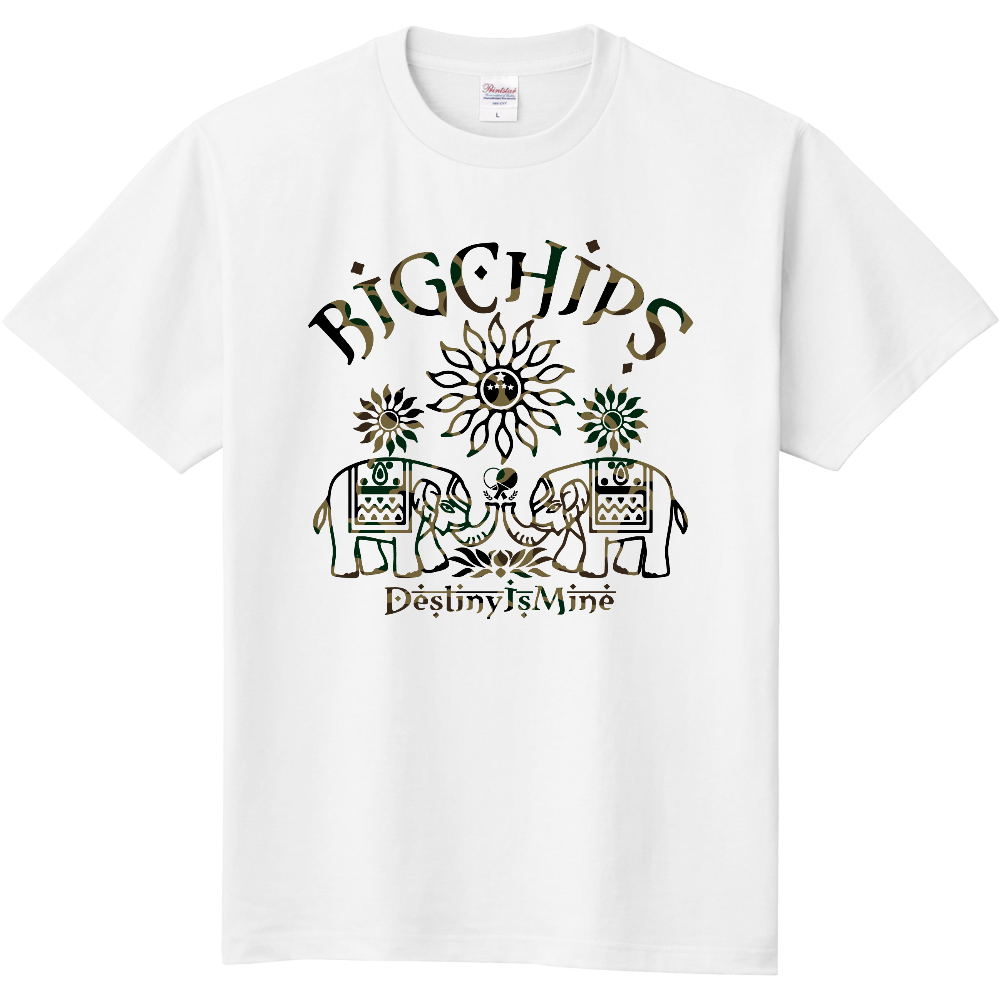 綿Tシャツ BIGCHIPS019 Elephant001 b✓迷彩 緑カモフラ Tシャツ色変更OK
