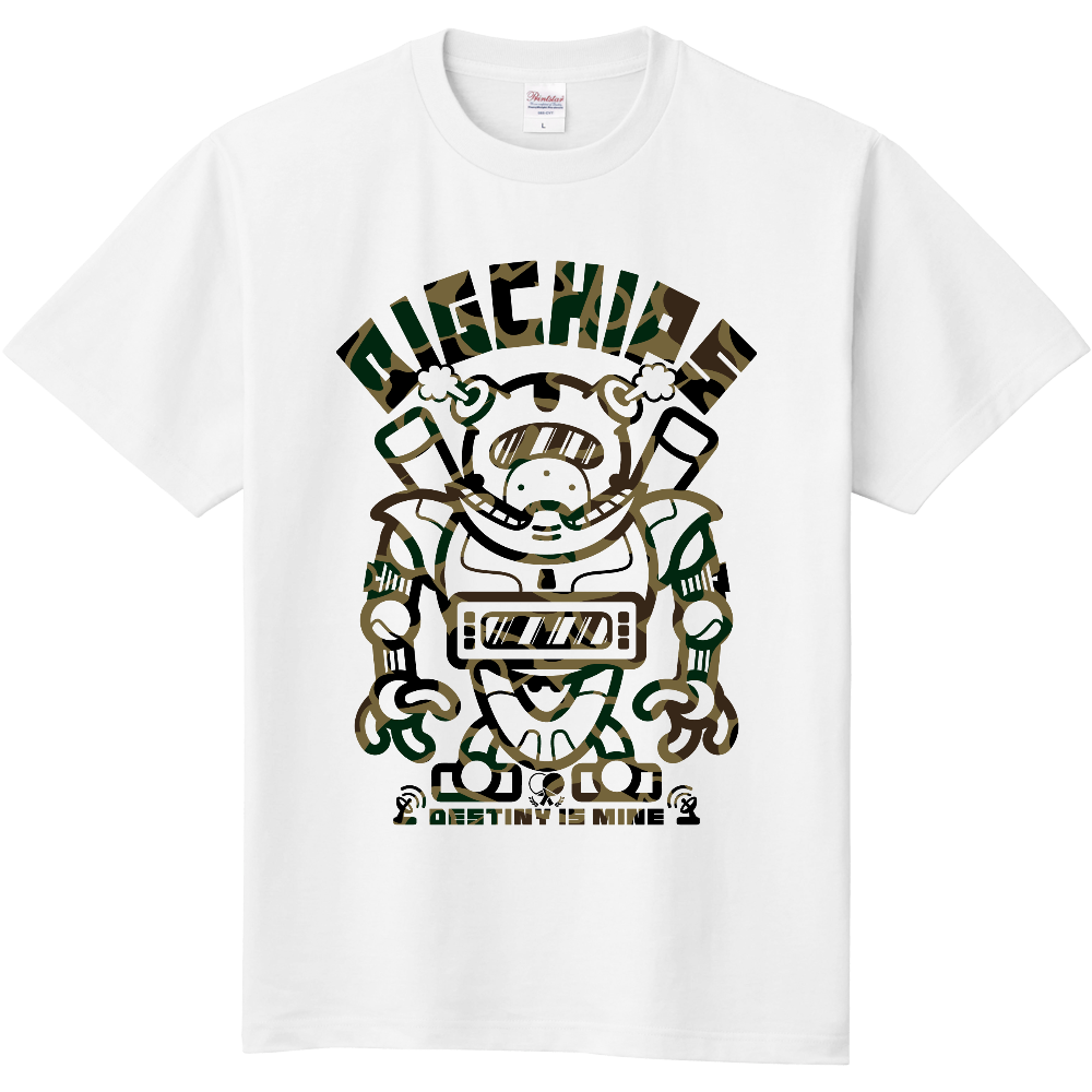 綿Tシャツ  BIGCHIPS026 Robot002 b✓迷彩 緑カモフラ Tシャツ色変更OK