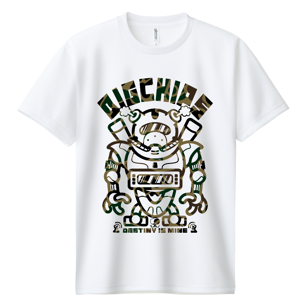 ドライTシャツ BIGCHIPS026 Robot002 b✓迷彩 緑カモフラ Tシャツ色変更OK