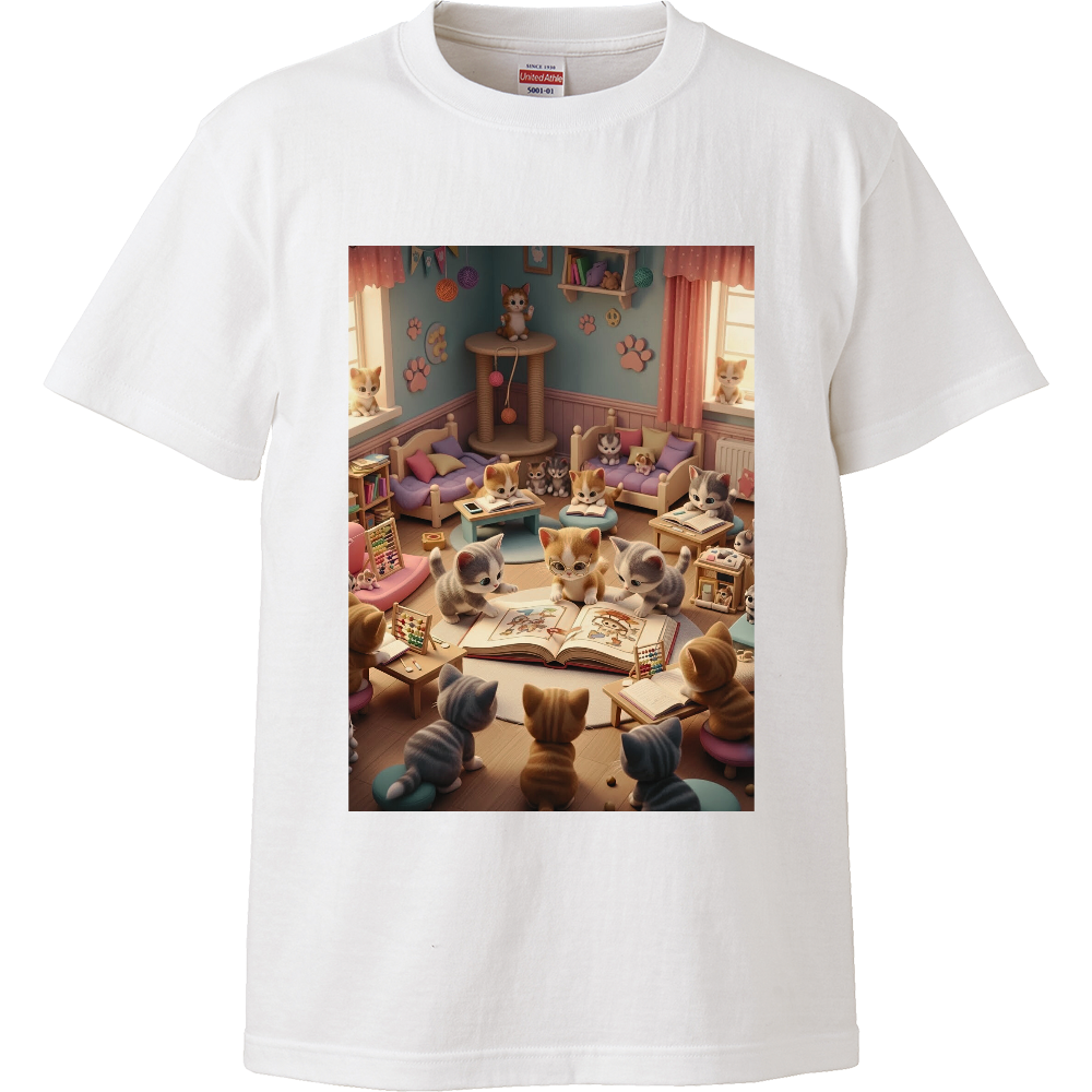 【キッズTシャツ 猫】こねこ保育園のいちにち かわいいオリジナル子供Tシャツ