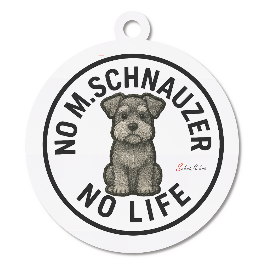 わんちゃんキーホルダー 丸定型（ミニチュアシュナウザー_刺繍調_正面）