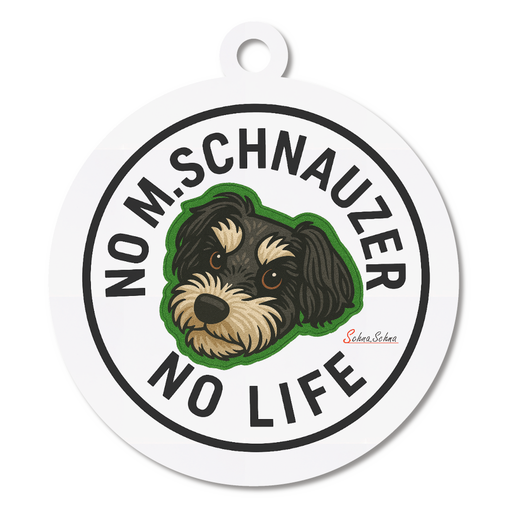 わんちゃんキーホルダー 丸定型（ミニチュアシュナウザー_刺繍調_顔UP）