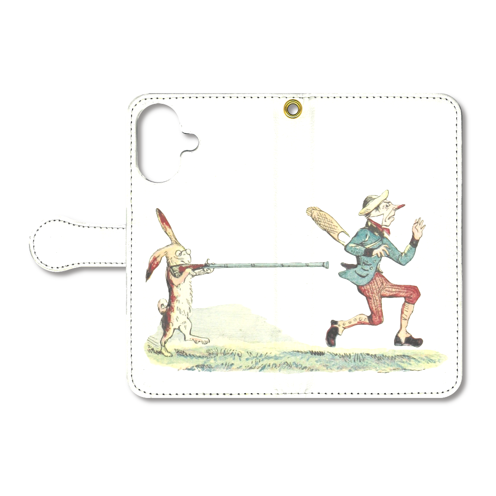 うさぎとおじさん　手帳型ベルト付きiPhone16 / ホワイト