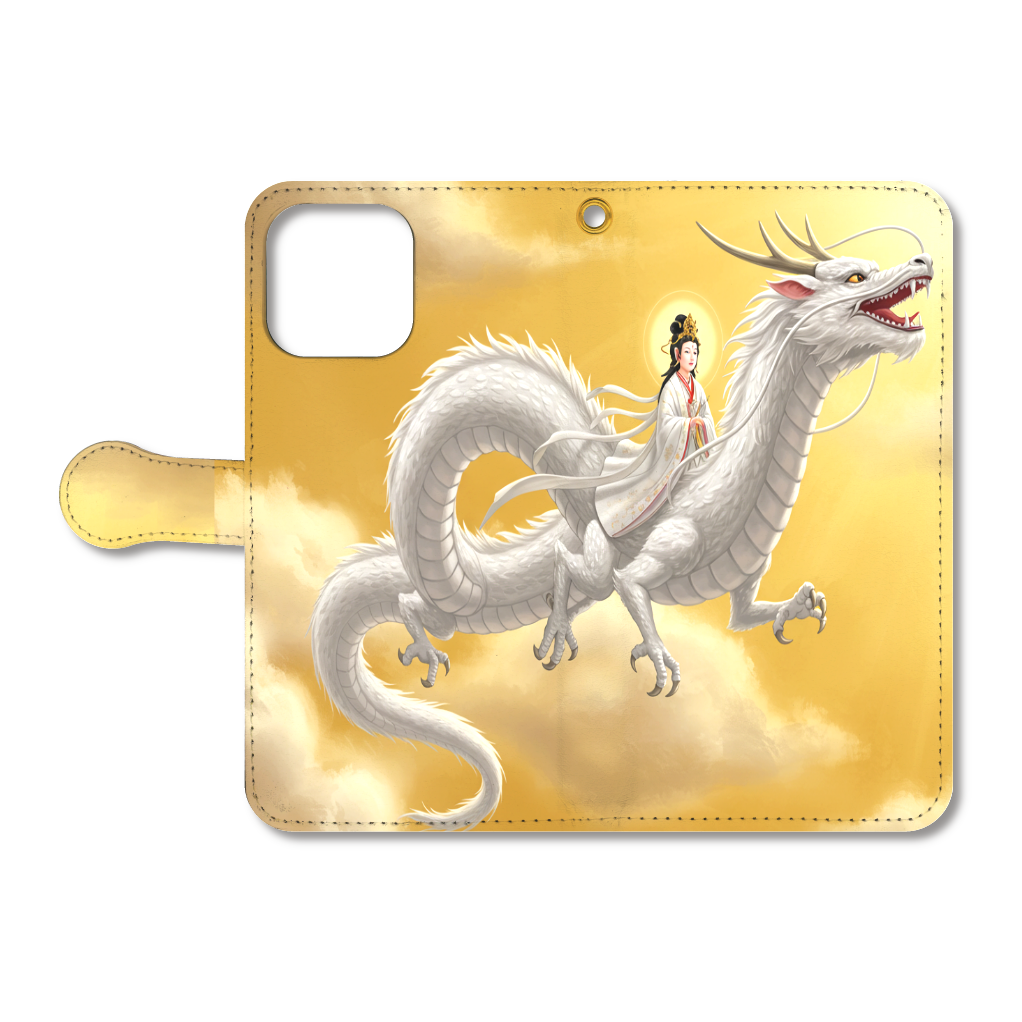 手帳型ベルト付きiPhone16 ProMax 白龍神と弁財天
