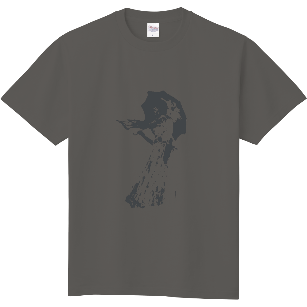 日傘をさす女Tシャツ　チャコール