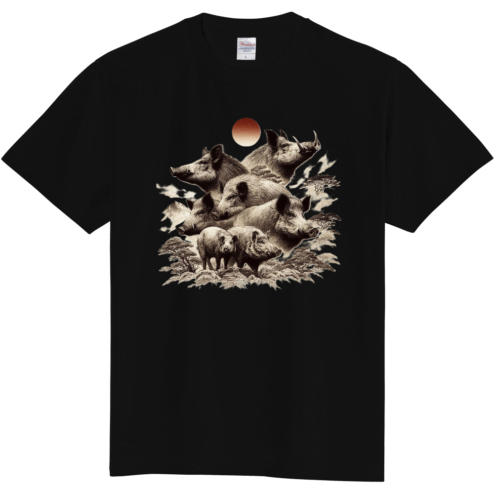 Seven boars in forest(森の中の7頭のイノシシ)Tシャツ