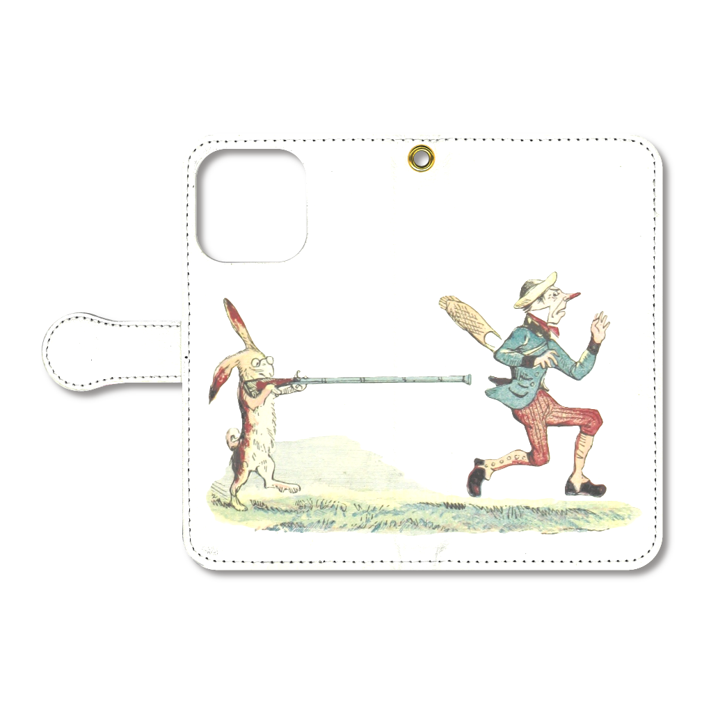 うさぎとおじさん 手帳型ベルト付きiPhone16 Pro / ホワイト