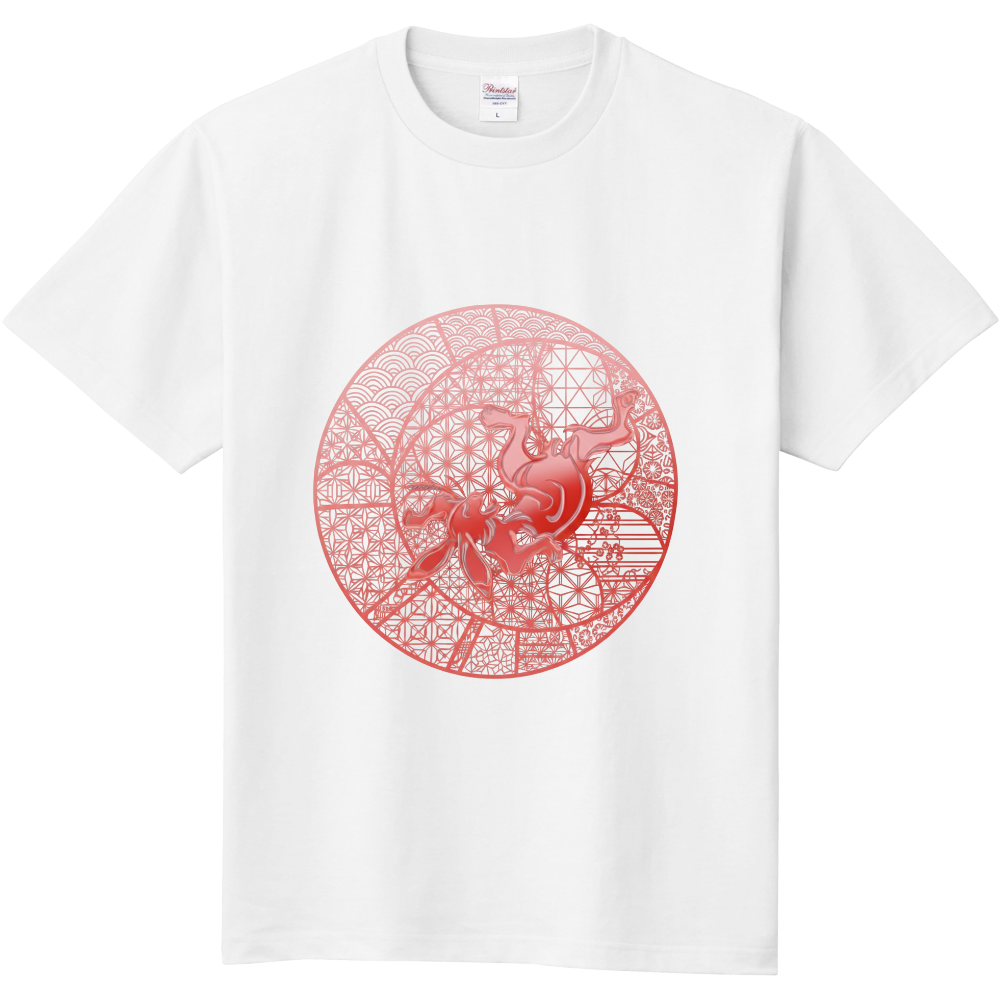 和柄 うさぎTシャツ 白 赤【麻の葉・青海波】