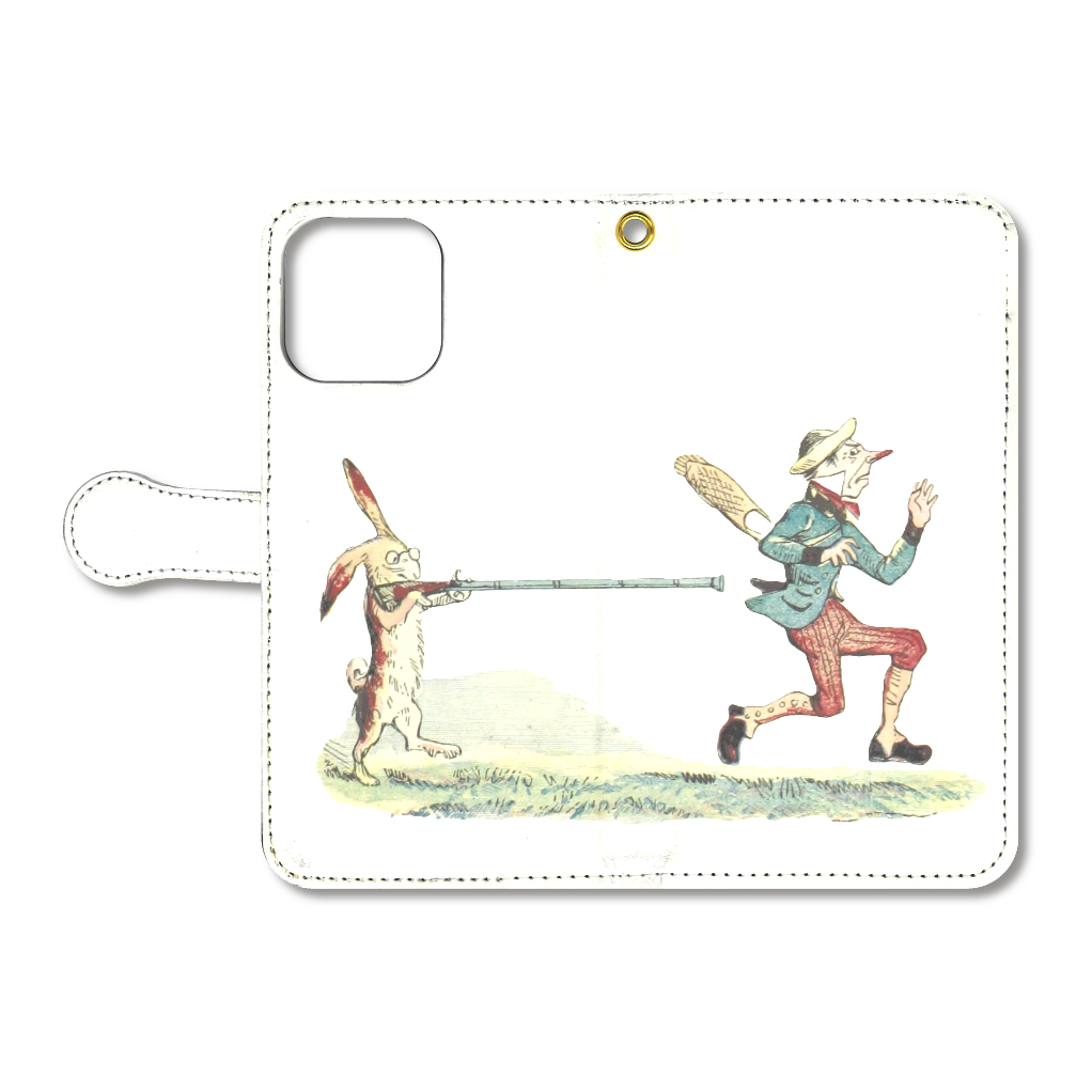 うさぎとおじさん　手帳型ベルト付きiPhone16 ProMax / ホワイト