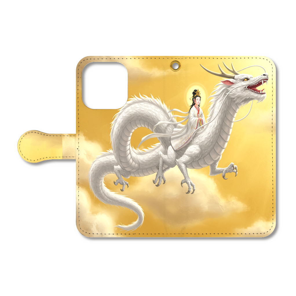 手帳型ベルト付きiPhone16 Pro 白龍神と弁財天