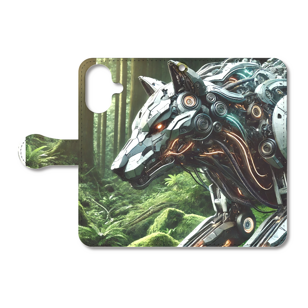 狼の機械生命体をイメージ。 手帳型ベルト付きiPhone16商品の変更可能です。