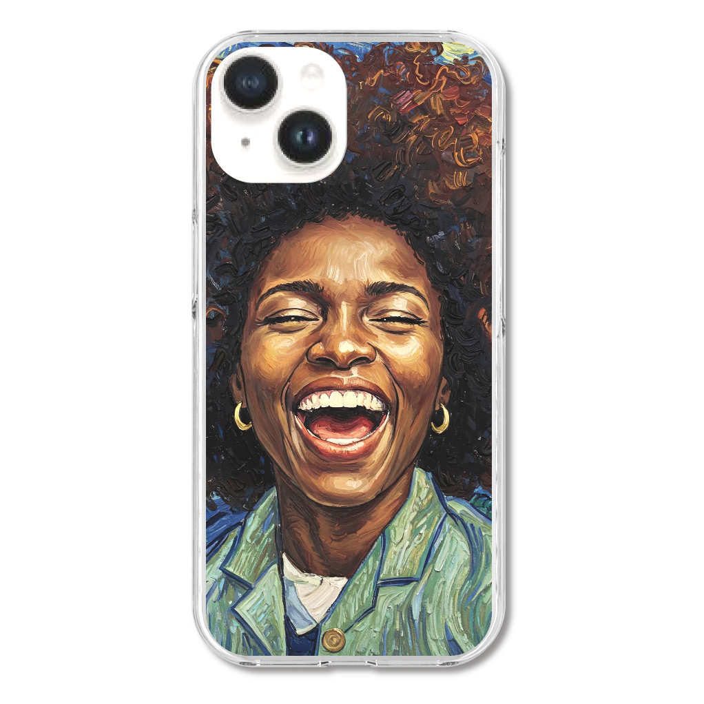 輝く笑顔！アフロヘアの黒人女性 iPhoneケース