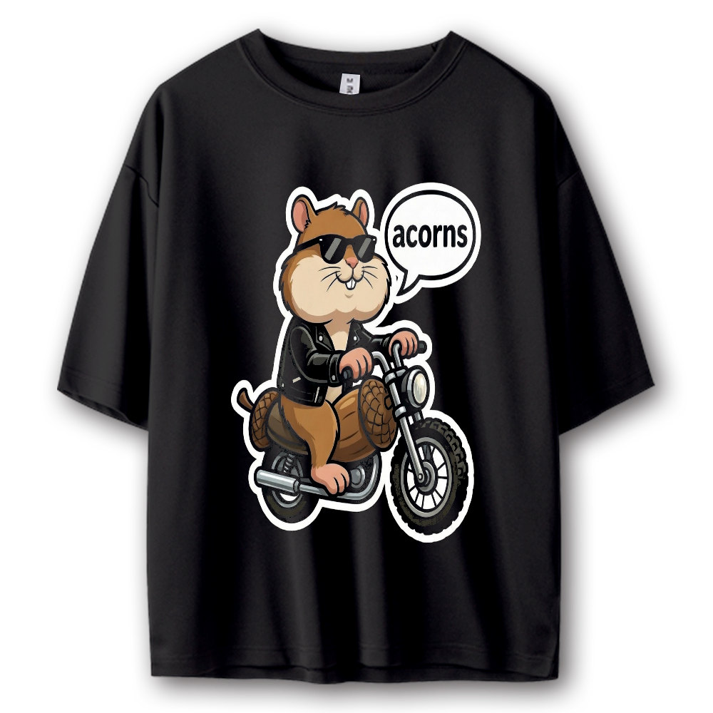 リスさんバイカー ストリート系Tシャツ 黒