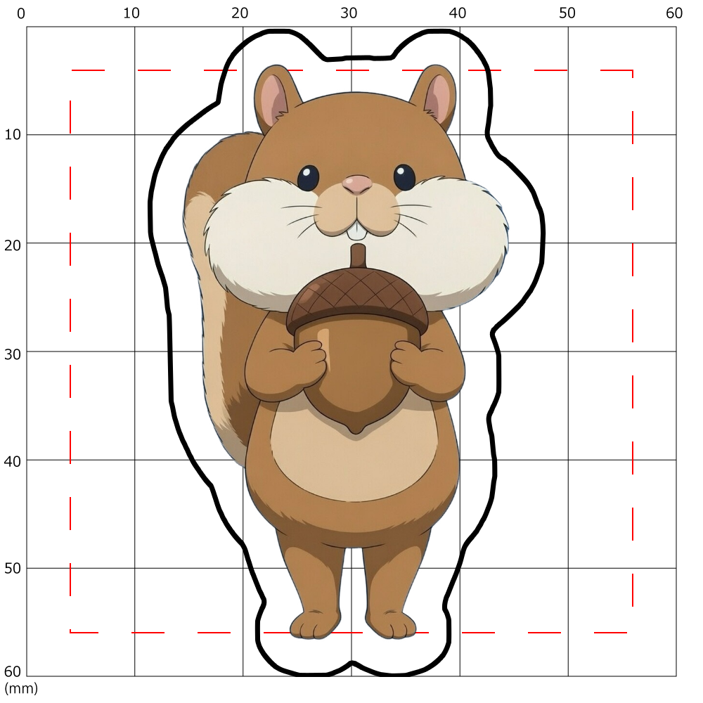 リスさんどんぐりフリーカットアクリルバッジ 6×6cm