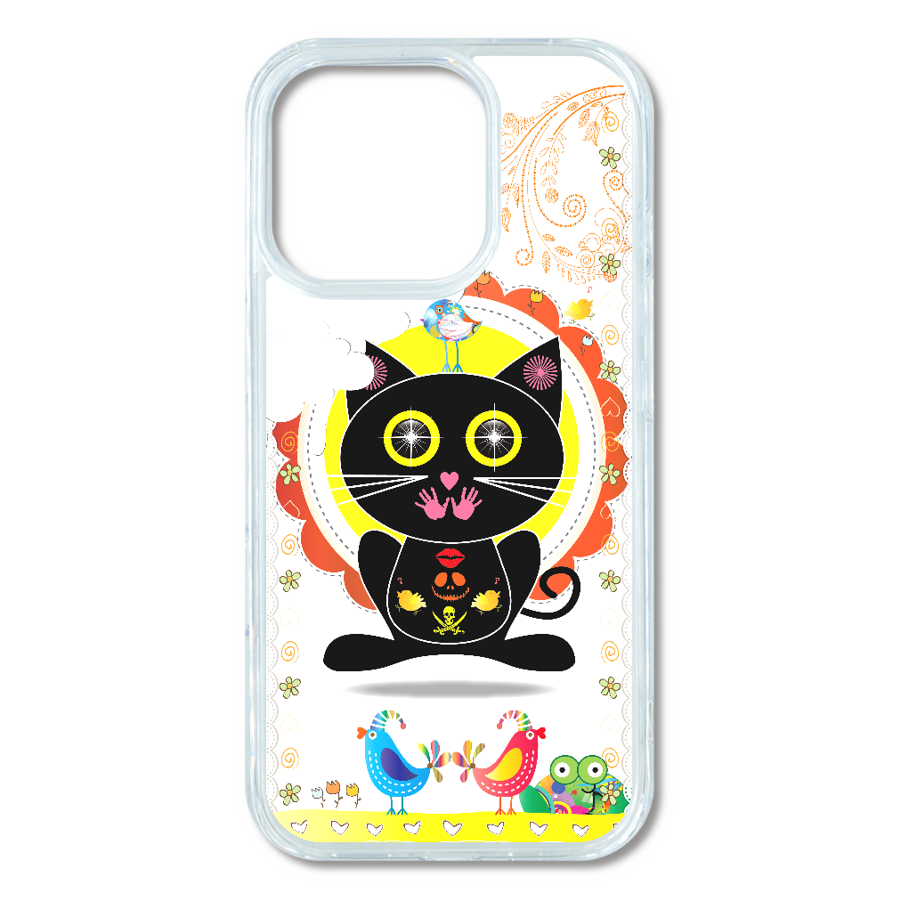 G164-16p　ポップ『黒ねこ』iPhone16Pro MagSafe対応 耐衝撃クリアケース