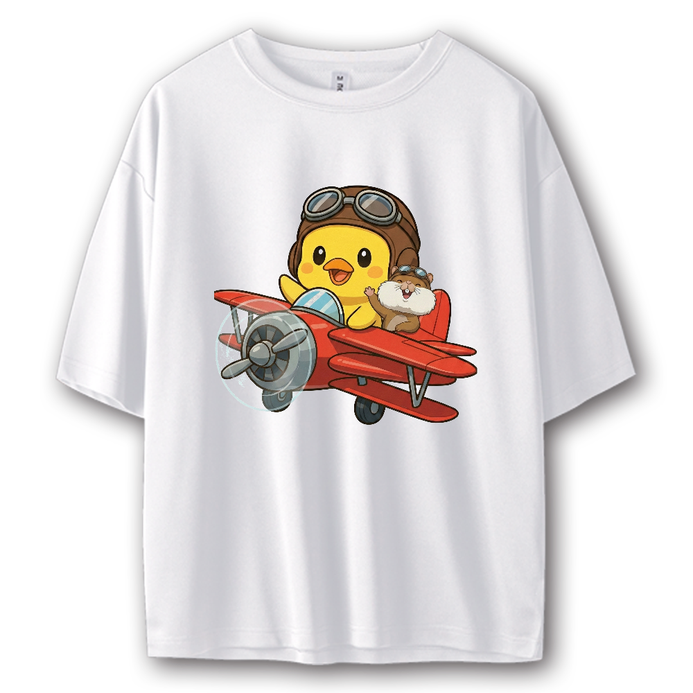 鳥さんリスさんあいのりストリート系Tシャツ