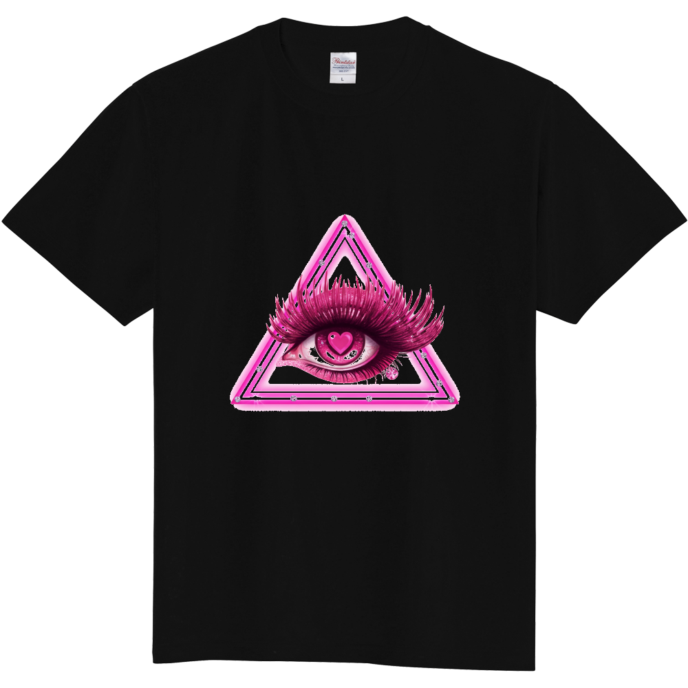 病みかわピンク♡ハートの瞳のバサバサまつげTシャツ