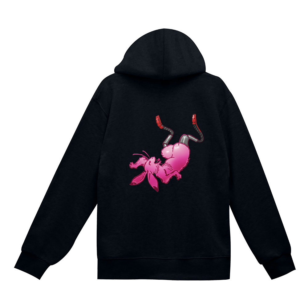 ​【Cyber-Bunny】メカニカル・ラビット バックプリント フーディー（ブラック）