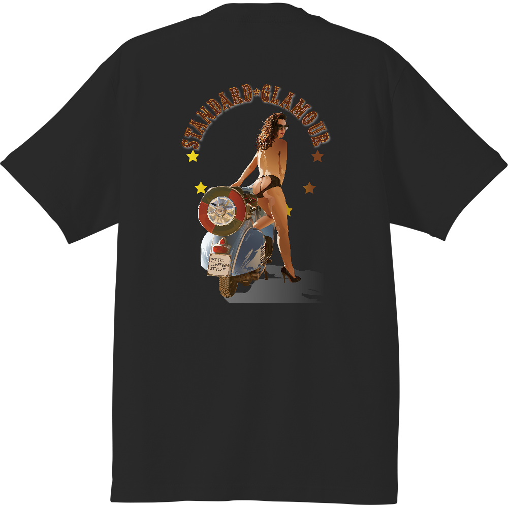 (袖・バックプリント)ピンナップガール サングラス美女 イタリアスクーター(Standard Glamour Vespa)