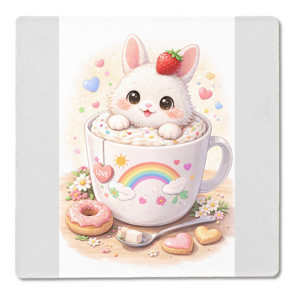 コースター うさぎといちご