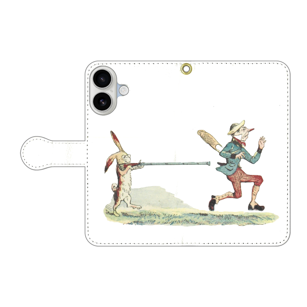 ウサギとおじさん 手帳型ベルト付きiPhone17 / ホワイト