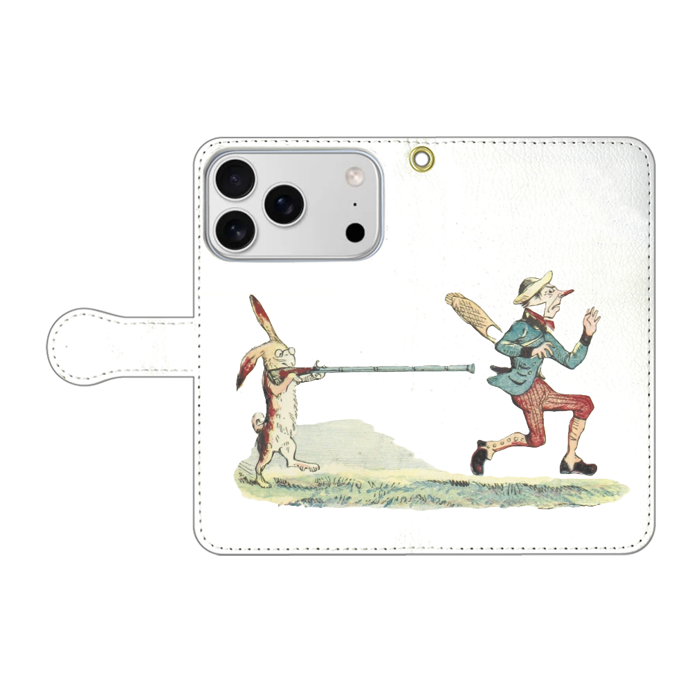 ウサギとおじさん 手帳型ベルト付きiPhone17 Pro / ホワイト